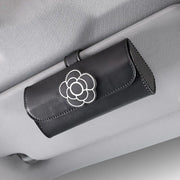 camellia flower leather car visor sunglasses holder, view 4 - MRSLM