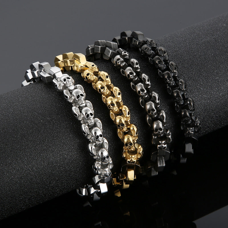 stitching skull titanium steel bracelet, view 5 - MRSLM