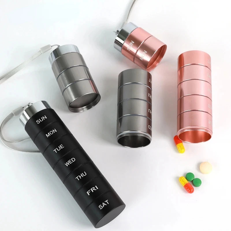 portable 7 grids aluminum pill box, view 6 - MRSLM