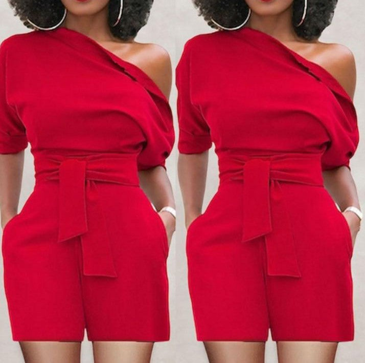 women's shoulder button one-piece shorts romper, view 4 - MRSLM