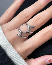 irregular hollow silver wide ring, view 6 - MRSLM