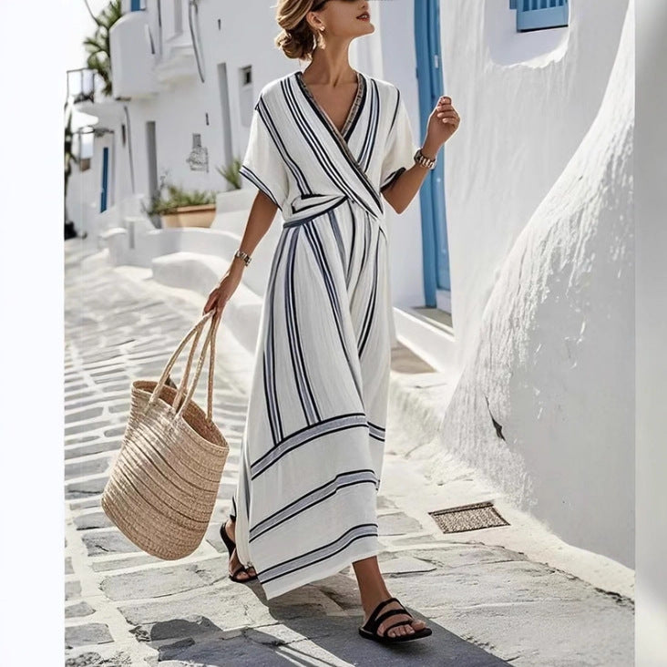 v-neck pleated maxi dress, view 2 - MRSLM