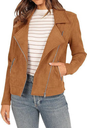 deerskin velvet motorcycle jacket with zipper pockets, view 6 - MRSLM