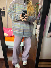 rainbow striped zip cardigan, view 5 - MRSLM