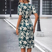 women's printed V-neck dress, view 3 - MRSLM