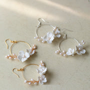 freshwater pearl flower circle earrings - MRSLM