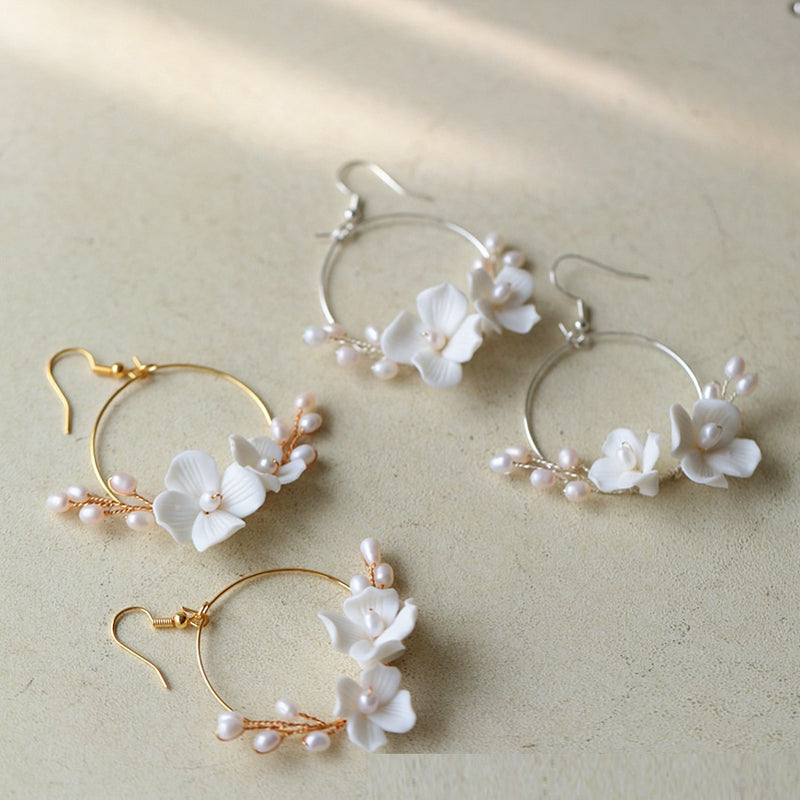 freshwater pearl flower circle earrings - MRSLM