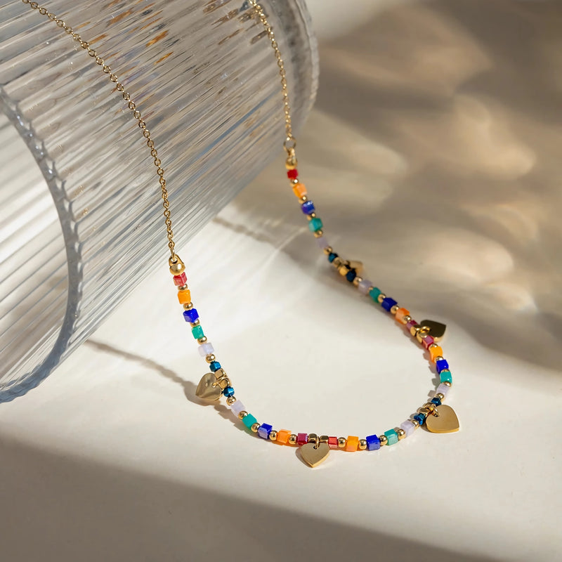 18k gold plated heart sequin necklace, view 5 - MRSLM