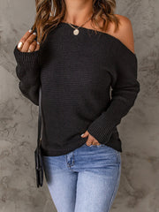 women's one-shoulder knit sweater pullover, view 6 - MRSLM