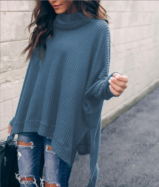 women's high collar irregular hem sweater, view 9 - MRSLM