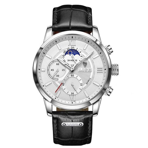 men's leather quartz watch, view 2 - MRSLM