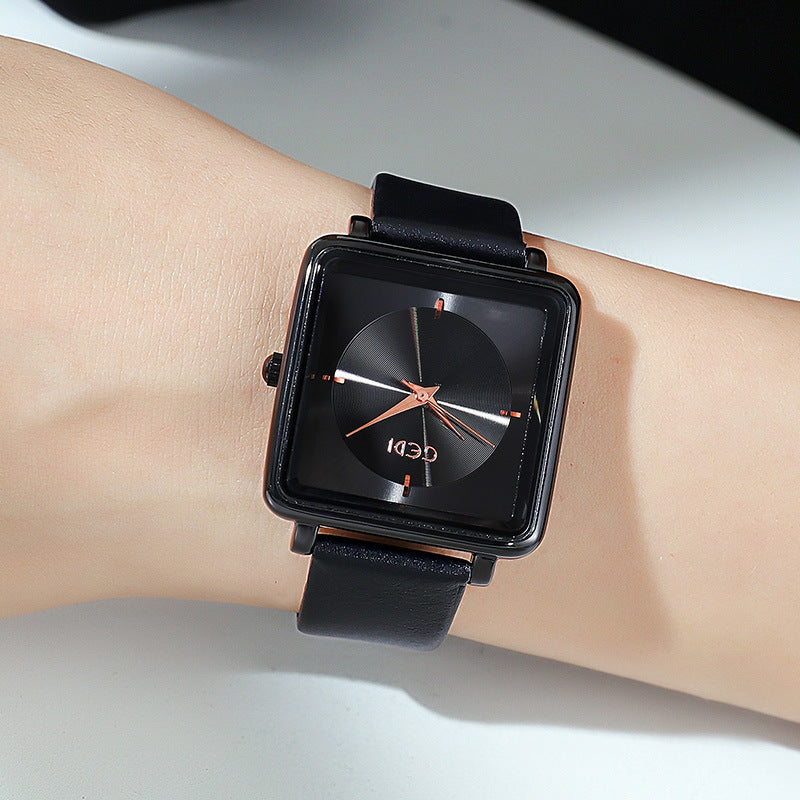 women's square dial leather strap watch, view 6 - MRSLM