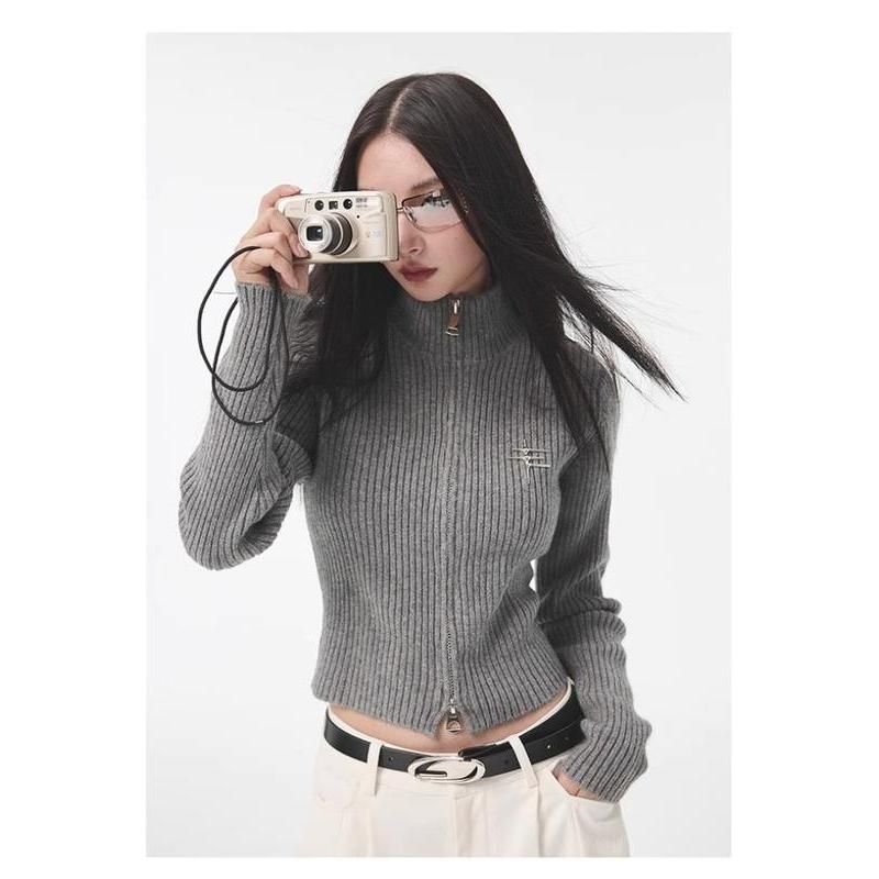 y2k grey zipper cardigan, view 5 - MRSLM