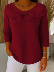 knitted bow solid color sweater, view 8 - MRSLM