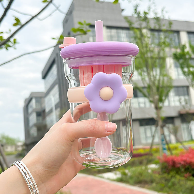 flower glass cup with lid, straw and infuser, view 3 - MRSLM