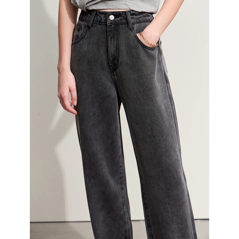 Minimalist High Waist Women's Baggy Jeans – Vintage Lyocell Straight Pants