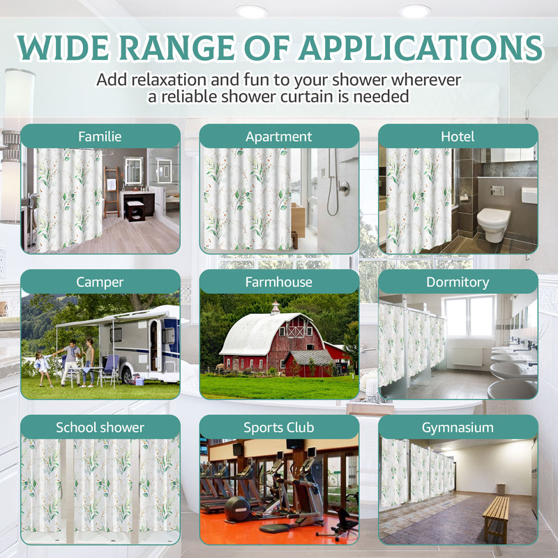 leaf pattern waterproof shower curtain, view 7 - MRSLM