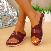 Buckle wedge platform sandals, view 3 - MRSLM