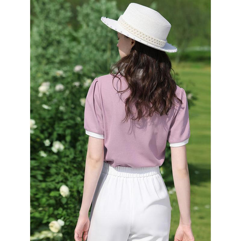 puff sleeve polo neck t-shirt, view 4 - MRSLM