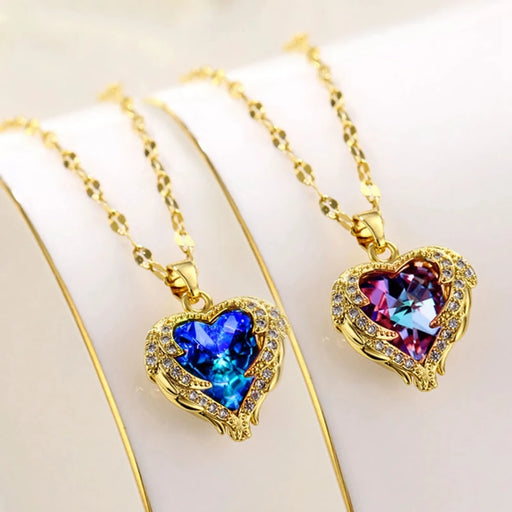 golden ocean heart titanium steel necklace - MRSLM
