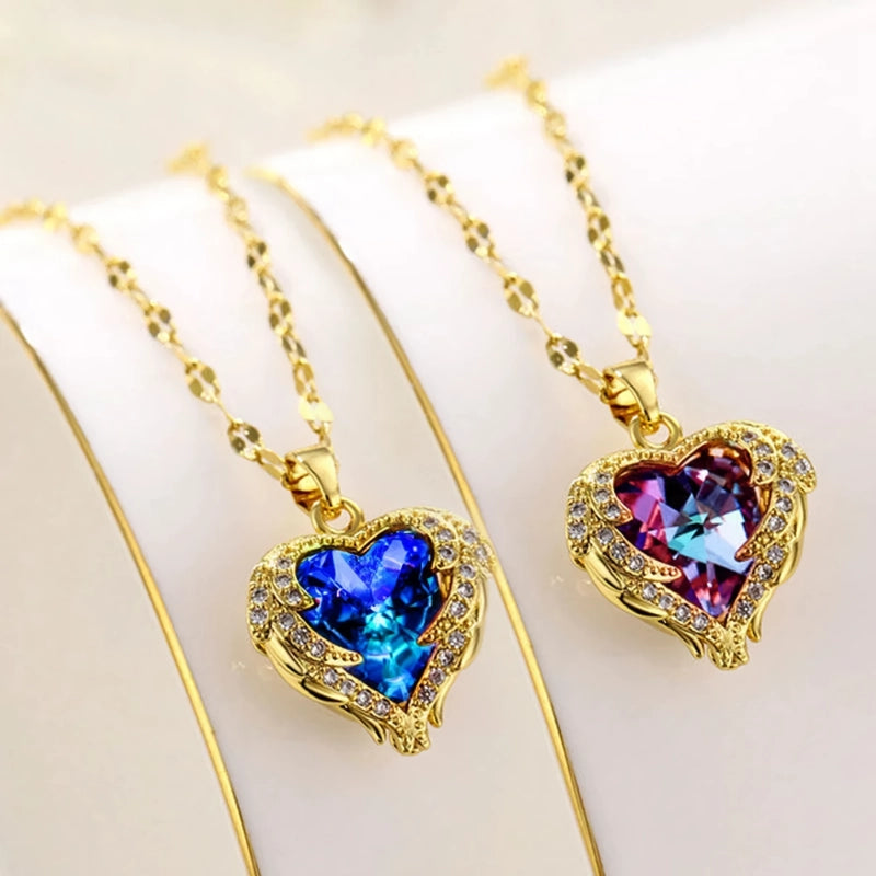golden ocean heart titanium steel necklace, view 4 - MRSLM