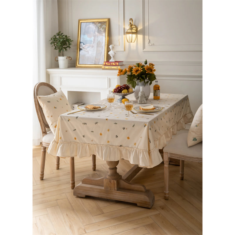 cotton embroidered tablecloth with lotus leaf edge, view 4 - MRSLM