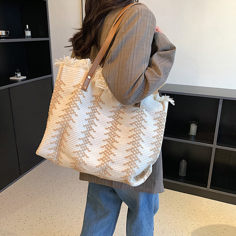 Large capacity fringe tote bag, view 7 - MRSLM