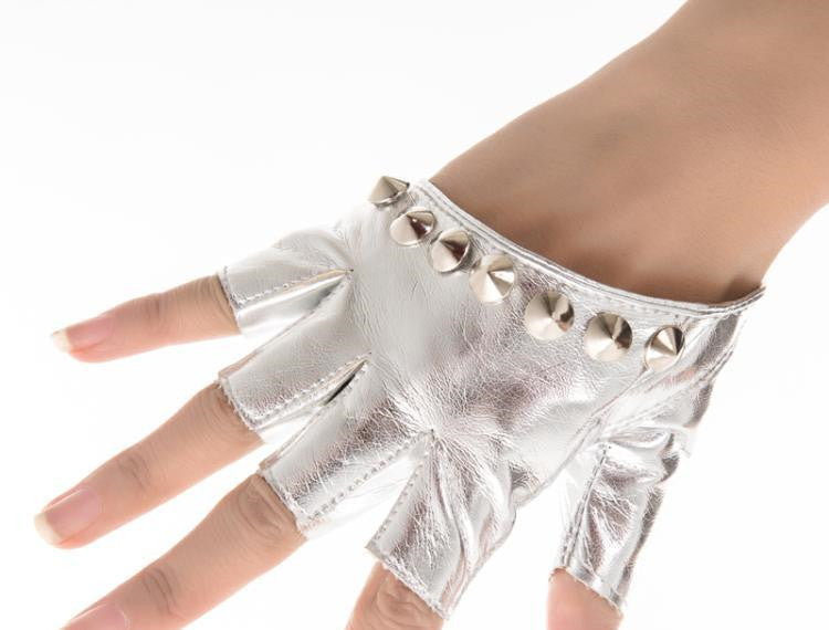 Studded half finger dance gloves, view 6 - MRSLM