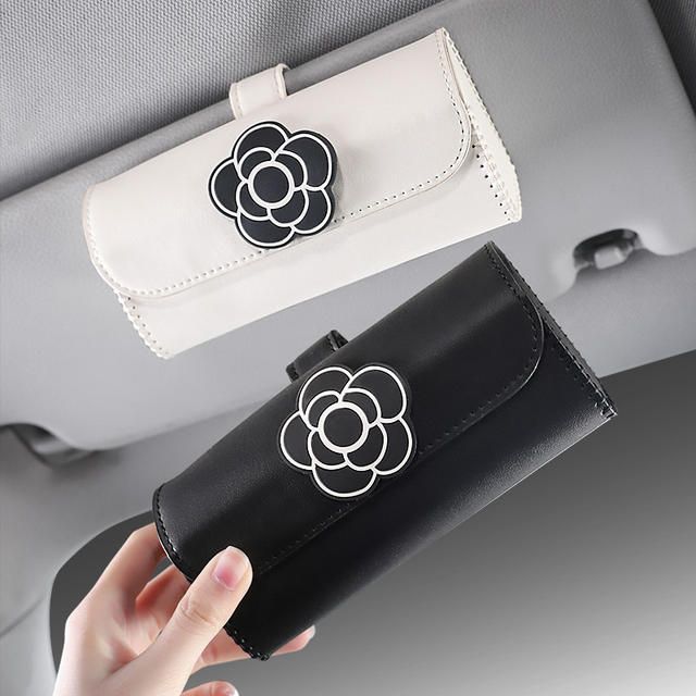 camellia flower leather car visor sunglasses holder - MRSLM