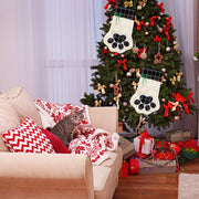 Buffalo plaid pet Christmas stocking with paw print, view 4 - MRSLM