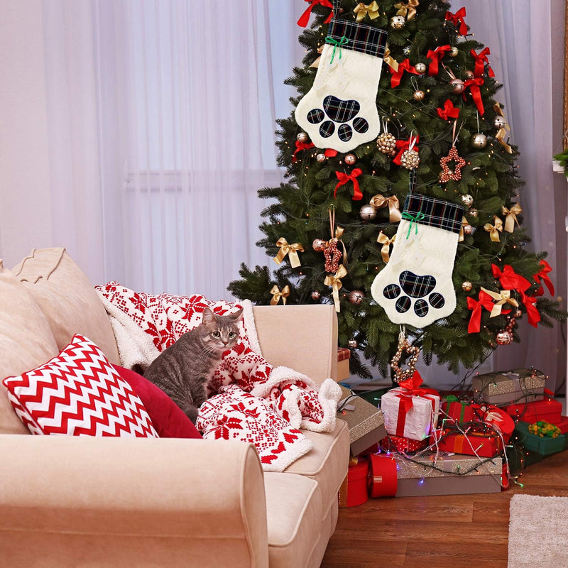 Buffalo plaid pet Christmas stocking with paw print, view 4 - MRSLM