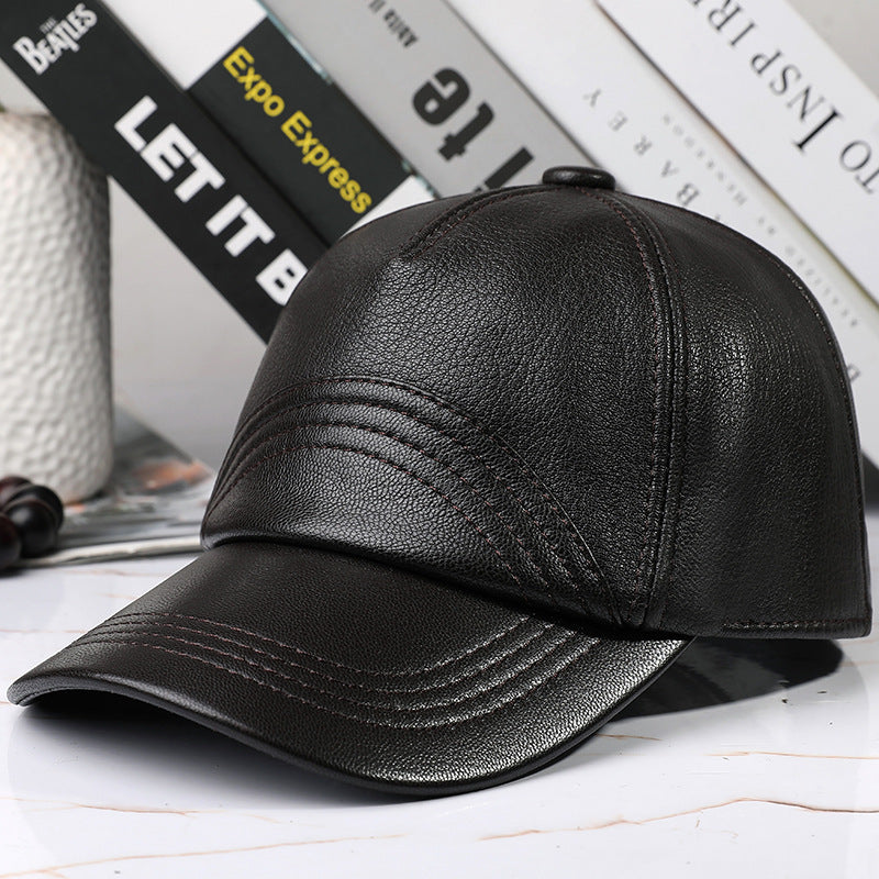 men's sheepskin leather baseball cap, view 6 - MRSLM