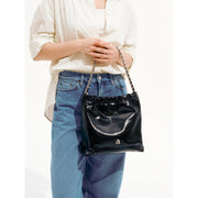 split leather chain tote bag, view 11 - MRSLM