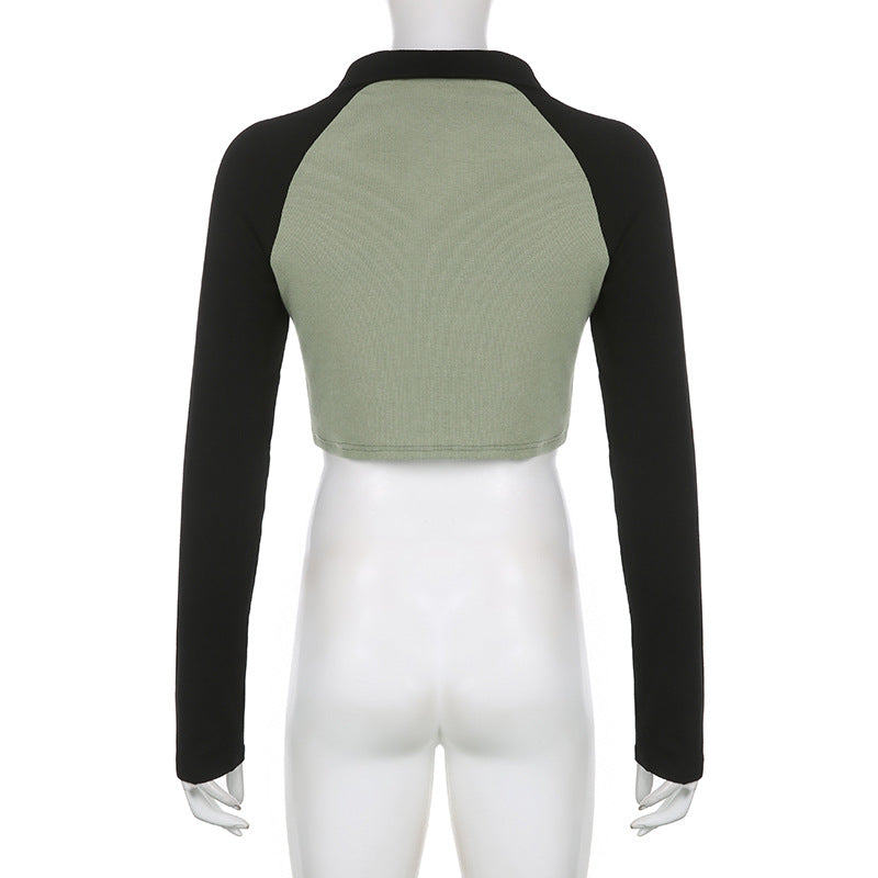 Raglan Sleeve With Navel Exposed Round Neck Fitted T-shirt Top