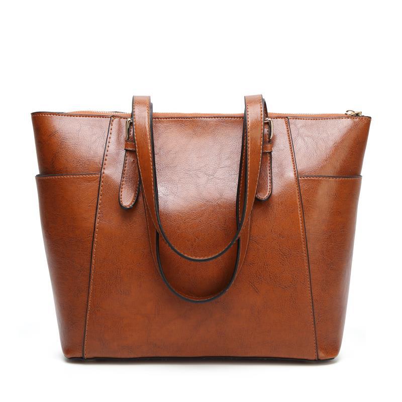 Women's large vintage PU leather tote bag - MRSLM