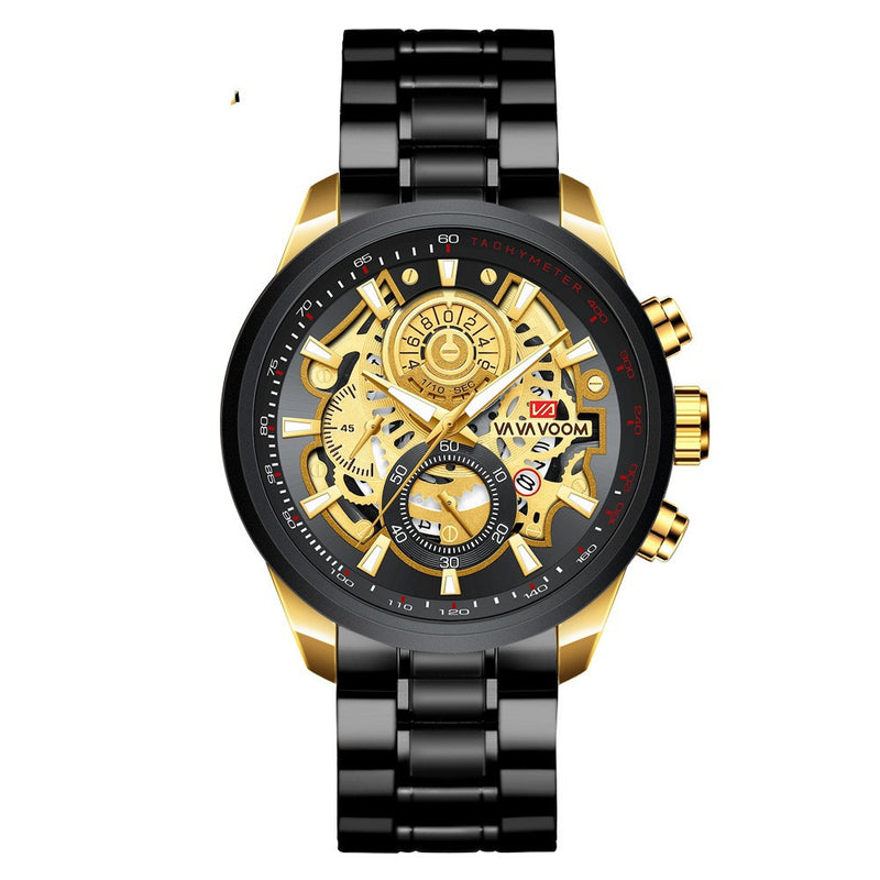 men's black gold quartz watch, view 10 - MRSLM