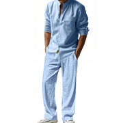 men's linen shirt and trousers beach set, view 5 - MRSLM