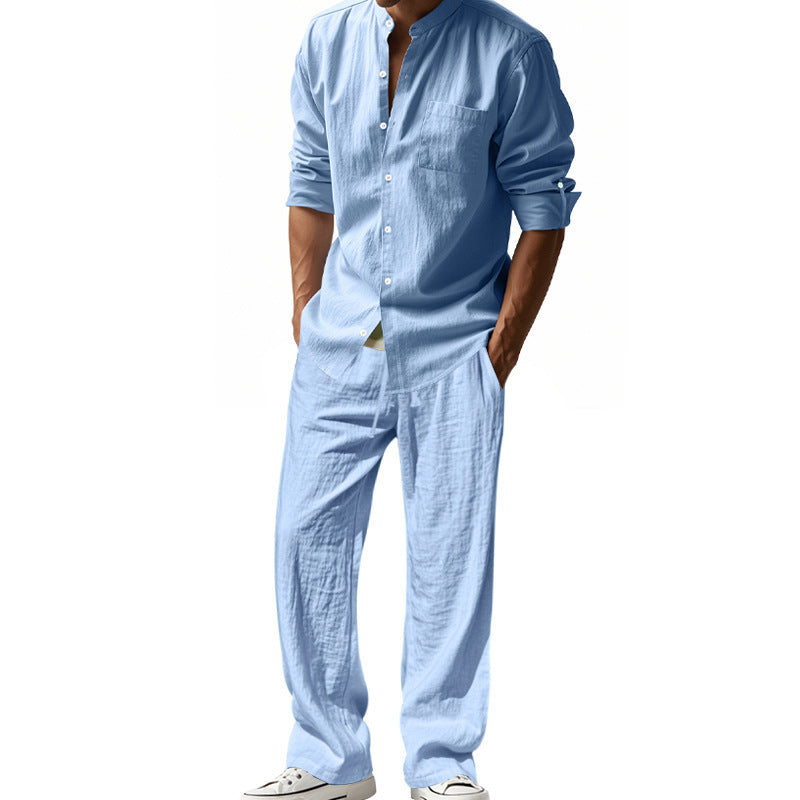 men's linen shirt and trousers beach set, view 5 - MRSLM