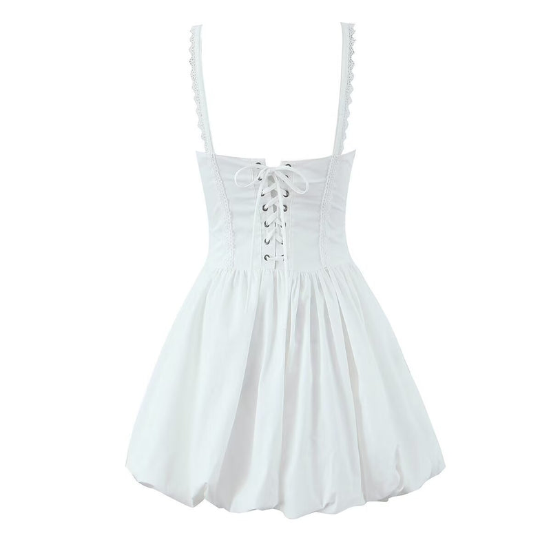 lace splicing sling dress, view 4 - MRSLM