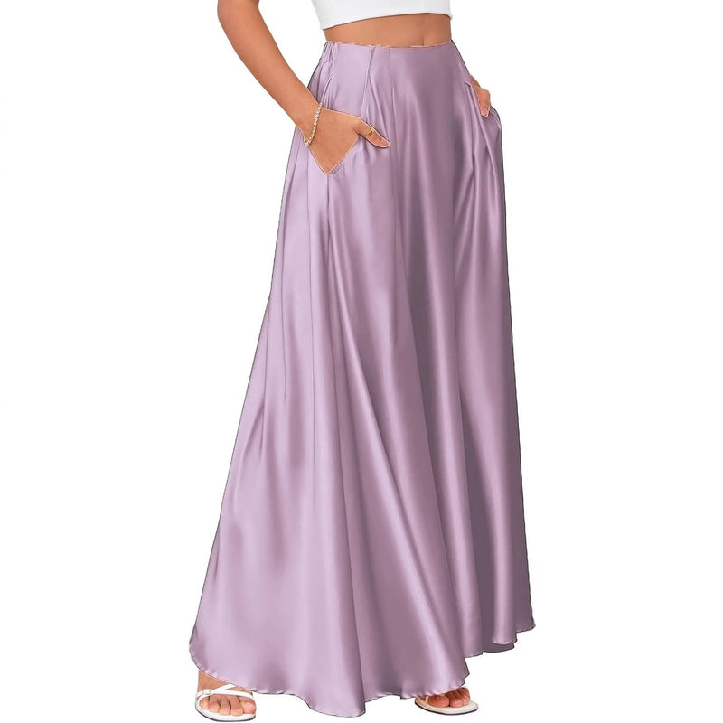 Women's satin A-line midi skirt with pockets, view 3 - MRSLM