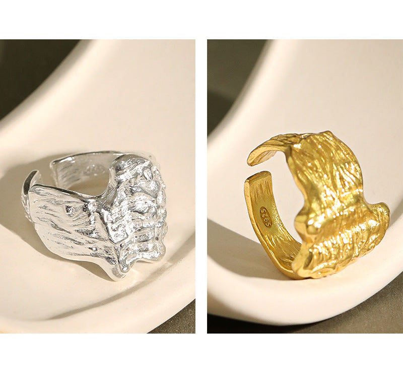 s925 silver concave texture open ring, view 5 - MRSLM