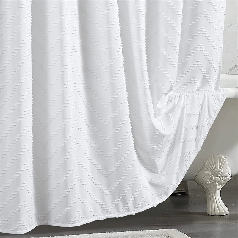 modern farmhouse waterproof white shower curtain, view 3 - MRSLM
