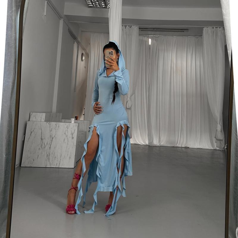 hooded irregular dress, view 3 - MRSLM