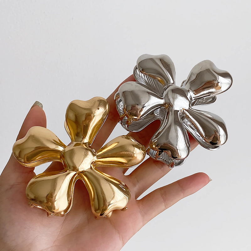 gold floral metal hair claw, view 9 - MRSLM