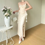 Strap lace patchwork slit dress, view 3 - MRSLM