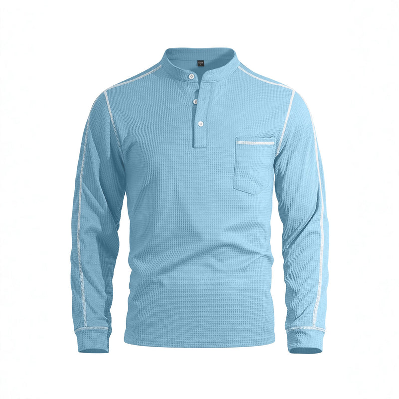 Men's long-sleeve waffle-knit henley shirt, view 6 - MRSLM