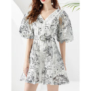 summer lace V-neck mini dress, view 8 - MRSLM