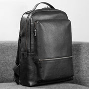 Men's solid black leather backpack, view 2 - MRSLM