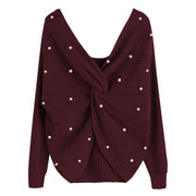 women's v-neck cross backless knit sweater, view 17 - MRSLM