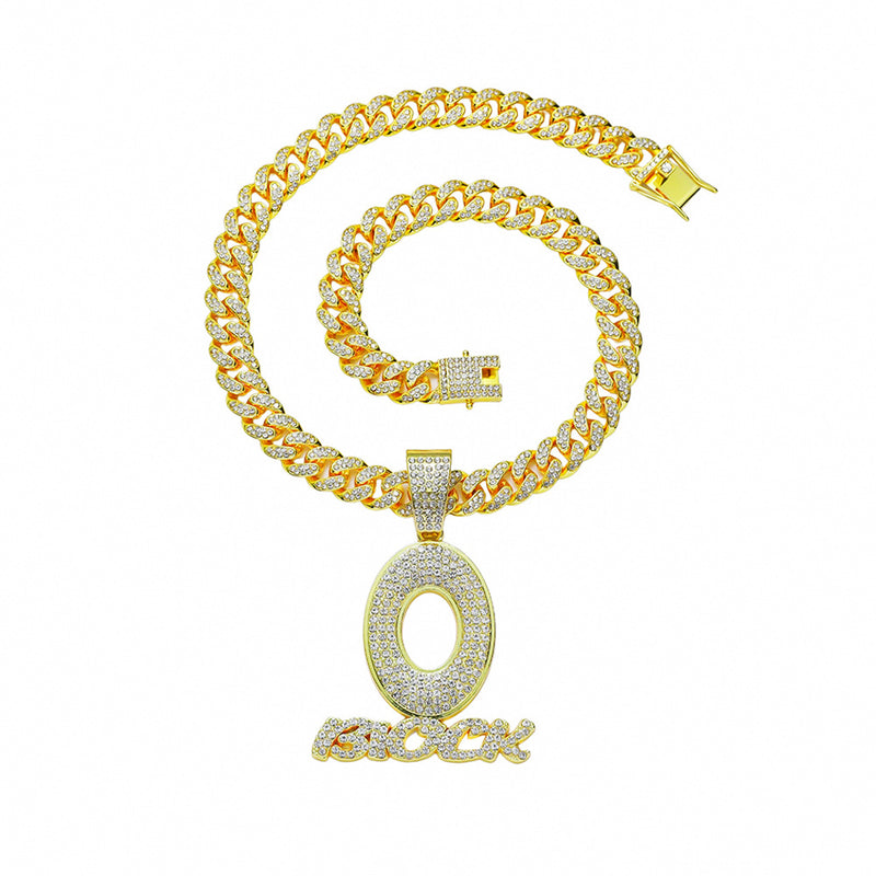 letter O pendant Cuban chain necklace, view 3 - MRSLM